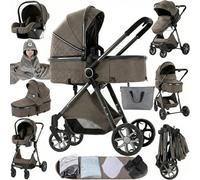 Sianldcone Poussette 3 en 1, Tissus Haut de Gamme Poussette Bebe, Poussoir Bidirectionnel Poussette Avec Cosy, Vision Buverte Poussettes Combinées (V9 Chocolate)