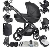 Sianldcone Poussette 3 en 1, Tissus Haut de Gamme Poussette Bebe, Poussoir Bidirectionnel Poussette Avec Cosy, Vision Buverte Poussettes Combinées (H2 Black)