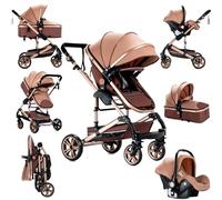 Sianldcone Poussette 3 en 1, Tissus Haut de Gamme Poussette Bebe, Poussoir Bidirectionnel Poussettes Avec Cosy, Vision Buverte Poussettes Combinées (739 Beige)