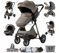 Sianldcone Poussette 3 en 1, Tissus Haut de Gamme Poussette Bebe, Poussoir Bidirectionnel Poussettes Avec Cosy, Vision Buverte Poussettes Combinées (YV9 Chocolate)