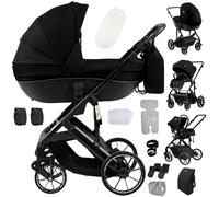 Sianldcone Poussette 4 en 1, Tissus Haut de Gamme Poussette Bebe, Poussoir Bidirectionnel Pousette Avec Cosy, Vision Buverte Poussettes Combinées (688 Black)