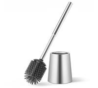 Siapapla Ensemble de Brosse WC - Brosse de Toilette fiable et hygiénique avec Support et poignée en Acier Inoxydable 304 - Poils en Silicone de qualité supérieure - Argent brossé