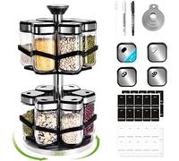 SIAZIH 2 Étages Rangement Epices Cuisine avec 12×120ml Pot a Epices Carrés, Trou de Sélection 360° dans le sens Horaire, 360° Tourniquet a Epices, Porte Epices Cuisine pour un Accès Facile aux Épices