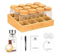 SIAZIH Bambou Porte-épices, 12 Pot Epices Verre, 120 ml de Coffret Epices, Elegant Vertical Spice Rack, Rangement Epices Cuisine
