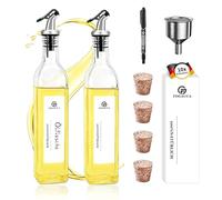 SIAZIH Distributeur d'huile en verre de 500 ml, 2 bouteilles d'huile avec bec verseur (argenté), bouteille d'huile d'olive avec étiquettes blanches élégantes, distributeur d'huile et de vinaigre
