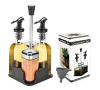 SIAZIH Set Huile et Vinaigre et Poivre et Sel (Ensemble de 5 Pièces), 2 Bouteilles d'Huile 160ML, 2 Pots à Épices en Acier Inoxydable avec Couvercle à Vis 120ML, Distributeur d'Huile et de Vinaigre