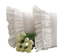 SIBAIER Taie d'oreiller assortie en dentelle et volants blancs style shabby vintage (une pièce, standard (50 x 74 cm)