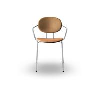 Sibast Furniture Piet Hein Chaise de Salle à Manger Chrome avec Accoudoirs Cuir Cognac