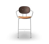 Sibast Furniture Piet Hein Tabouret de Bar Chrome avec Accoudoirs Noyer et Cuir Cognac
