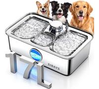 SIBAYS Fontaine à eau pour chien de 17 L, fontaine à eau en acier inoxydable de grande capacité avec lumière LED niveau d'eau, distributeur d'eau ultra silencieux pour grands chiens et animaux