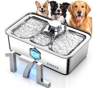 SIBAYS Fontaine à eau pour chien de 17 l pour grands chiens, fontaine à eau en acier inoxydable de grande capacité, distributeur d'eau automatique silencieux pour chien avec niveau d'eau et lumière