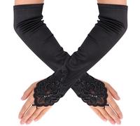 Sibba Gants de cosplay 1 pièce mitaines longues en dentelle et maille satinée pour fête opéra, manches de bras gothiques, raves, longueur coude, noir, taille unique