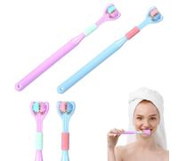 Sibba Lot de 2 brosses à dents à trois côtés de couleur aléatoire - Brosse de voyage à trois poils - Design enveloppant efficace - Grand angle - Nettoyez chaque dent en profondeur - Brosses à dents