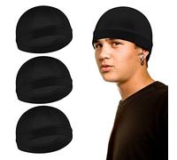 Sibba Lot de 3 Bonnets Unisexes en Satin Soyeux ondulé 360 540 720 avec Bande élastique Soyeuse Durag - Bonnet Doux et Respirant pour Dormir et Prendre Une Douche - Noir, Noir, Taille Unique
