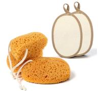 Sibba Lot de 4 éponges de bain exfoliantes pour le corps et la douche - Éponge de bain en luffa naturelle avec mousse dense pour un nettoyage en profondeur doux et ultra doux pour toutes les peaux