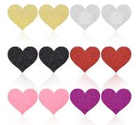 Sibba Lot de 6 Cache-Tétons Adhésifs en Forme de Cœur avec Paillettes pour Soutien-Gorge Rembourrage Invisible pour Festivals Raves Fêtes Multicolore
