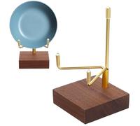 Sibba Présentoir réglable en métal avec base en noyer, petit chevalet en cristal, décoration d'intérieur, pour géodes, fossiles, roches, petites assiettes, photos (8 x 5 x 1,5 cm)