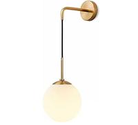 SIBEG Applique Murale sans Fil du Milieu du siècle, alimentée par Batterie, Lampe Murale d'intérieur Non câblée avec Abat-Jour en Verre Blanc Laiteux pour Chambre à Coucher, luminaire Mural Globe de