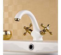 SIBEG Robinets de lavabo de Salle de Bain rétro en Or Blanc, mitigeur de Salle de Bain à Deux poignées, mitigeur pour Salle de Bain Vintage, Robinet d'évier en Laiton, Robinet de Salle de Bain d'eau