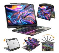 SIBEITU Étui avec clavier sans fil transparent pour iPad Pro 13" M4 2024, avec pavé tactile multi-touch, rétroéclairage 7 couleurs et 3 luminosités, rotation à 360°, design technologie PCB visible