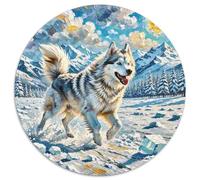 Siberian Husky 1000 Pièces Puzzles Convient Aux Adultes Aux Enfants Animals Puzzle Rond Décoration pour Enfants Cadeau Jeu D'Intelligence De l'art De La Décoration Moderne 1000pcs (67.5x67.5cm)