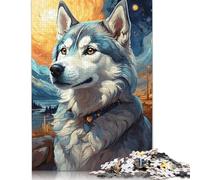 Siberian Husky Night Sky Puzzle 1000 Pieces Cadeau Unique Jeu Éducatif Défi Jouet À De Qualité Supérieure Peinture Art pour Adultes Et Enfants À Partir De 14 Ans 1000pcs (75x50cm)