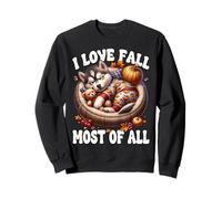 Siberian Husky Puppy I Love Fall Most of All for Husky Lover Sweatshirt