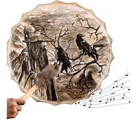 Siberian Spirit Music Drum - Antique Crow Pattern Frame, Handcrafted Wooden Acoustic Instrument, Shamanic Meditation Tool | Ethnic Rhythmic Sound Decor For Living Room Office Spiritual Gift