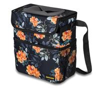 SIBOFUEGO Jolie poubelle de voiture avec couvercle - Sac poubelle de voiture étanche à suspendre avec poches de rangement - Organiseur de voiture multifonction et pliable - 7,8 l (fleur)