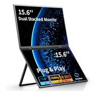 sibolan Double moniteur portable, 15,6 pouces 1080p FHD IPS pliable empilé triple extension d'écran d'ordinateur portable, USB-C Plug & Play pour ordinateur portable, PC, Windows, Mac/support