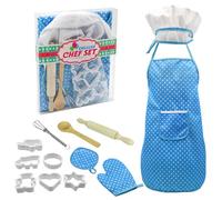 SIBOMTEX Ensemble de cuisine et de pâtisserie pour enfants 13 pièces avec toque de chef, tablier, gant de cuisine, ustensiles de cuisine, ensemble de jeu de rôle pour enfants, cadeau éducatif pour