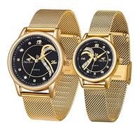 SIBOSUN Montre pour couple pour elle et lui - Montre romantique de Saint-Valentin - Montres à quartz analogique - Ensemble de 2 cœurs en maille de verre en acier inoxydable, 11. Or noir + boîte cadeau