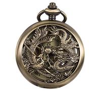 SIBOSUN Orologio da taschino Antique Phoenix e Dragon Skeleton Mens meccanico Nero Half Hunter Hand Wind'