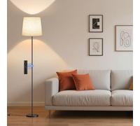 SIBRILLE Lampe de lecture LED, 9 W, avec télécommande et interrupteur à pied, 3000 K-6000 K, lampadaire LED pour salon, chambre à coucher, bureau, hauteur 159 cm, avec abat-jour en lin et ampoules LED