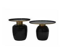SIBYLLE - Lot de 2 Tables Basses en Acier Emaillé Noir et Doré