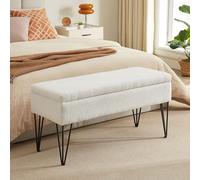 Sicaan Banc Coffre de Rangement Alix Tissu Bouclette Blanc - Banquette Intérieure Élégante et Moderne - Style Vintage Chic avec Pieds Métalliques Noirs - Pratique Confortable Design 100x40x45cm