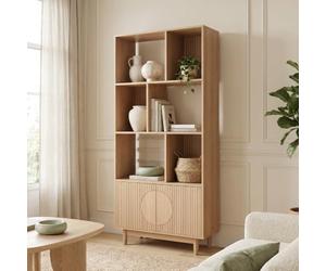 Sicaan Bibliothèque scandinave H.180cm, 2 Portes et 6 niches Finition chêne - Lila