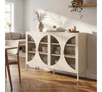 Sicaan Buffet Industriel en métal 4 Portes Beige et Verre cannelé 140cm Elio