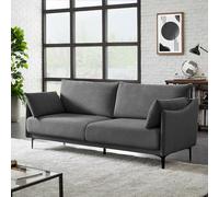 Sicaan Canapé 3 Places Industriel Sasha Tissu Gris Foncé - Sofa Fixe Métal Bois Robuste avec Coussins - Canapé Élégant et Confortable pour Salon Moderne Style Industriel Chic - 203 x 85 x 86 cm