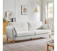 Sicaan Canapé Droit Scandinave 3 Places Blanc | Maja, Bouclette Blanc L.225 x P.80 x H.86 cm, Pieds Coniques en Bois Eucalyptus avec Coussins Décoratifs Inclus, Canapé Salon et Chambre