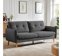 Sicaan Canapé Droit Scandinave 3 Places CHLOÉ en Tissu Gris Foncé - Sofa Rectiligne Moderne et Élégant avec Pieds Coniques Bois - Canapé Salon Confortable Style Nordique Minimaliste 210 x 82 x 92 cm