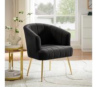 Sicaan Fauteuil Cabriolet | NOA, Velours Charbon Fauteuil Rembourré Confortable, L.64 x P.63 x H.76 cm avec Pieds en Métal Doré, Fauteuil Salon Relax Spacieux, Chaise de Salon