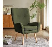 Sicaan Fauteuil Moderne | GAÏA, Tissu Bouclette Kaki, Style Scandinave Cosy Moderne, L.66.5 x P.80.5 x H.98 cm, Pieds Naturels en Hévéa, Fauteuil Relax Confortable pour Salon, Chambre et Bureau
