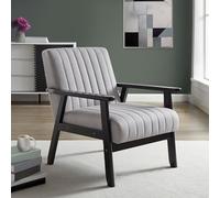 Sicaan Fauteuil Salon Vintage Tissu Gris 65 x 75 x 75,5 cm - Erik Fauteuil d’appoint rétro Chic Pieds Compas Bois hévéa Lecture Salon Chambre Confort Ergonomique Design Intemporel