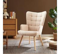Sicaan Fauteuil Scandinave Stella Tissu Beige - Fauteuil Design Moderne et Confortable - Assise Relax avec Accoudoirs et Pieds en Bois d’Hévéa - pour Salon, Chambre ou Bureau 67x73,5x102 cm