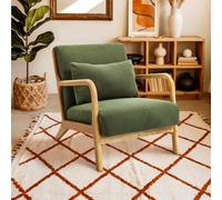 Sicaan Fauteuil Scandinave Vintage Marie 65 x 84 x 74 cm - Velours Côtelé Kaki 100% Polyester - Bois D’Hévéa Clair - Coussin Inclus - Assise 40 cm - Charge 125 kg - Salon Chambre Bureau - Kit