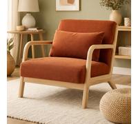 Sicaan Fauteuil Scandinave Vintage MARIE en Velours Côtelé Terracotta - Design Élégant avec Accoudoirs Courbés et Coussin Inclus - Fauteuil de Salon ou Chambre Style Rétro Chaleureux - 65 x 84 x 74 cm