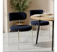 Sicaan Lot de 2 chaises Bouclette Bleu Nuit Nova - Assise rembourrée Confortable, Pieds métal chromé Stables - Design Contemporain élégant pour Salle à Manger, Cuisine ou Bureau Moderne