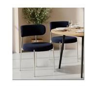 Sicaan lot de 2 chaises rembourrées bouclette bleu nuit et pieds chromés nova