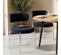 Sicaan Lot De 2 Chaises Rembourrées Nova 52 x 51,5 x 79,5 cm - Tissu Bouclette Bleu Nuit - Pieds Chromés Solides Et Stables - Style Contemporain - pour Dîner Travailler Ou Se Détendre - Kit